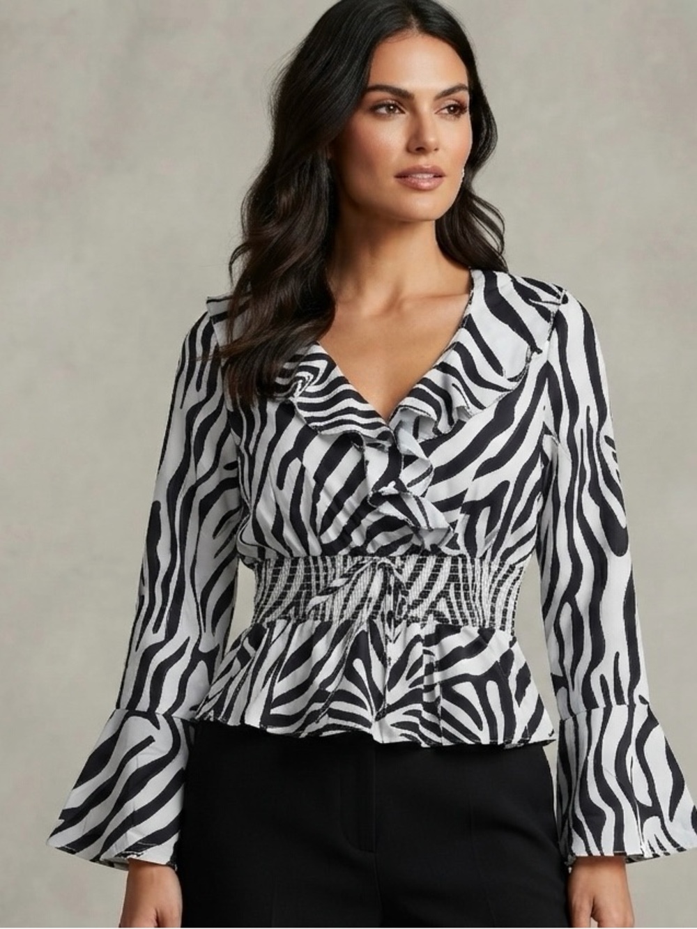 Black & White Zebra Print Peplum Blouse for Women